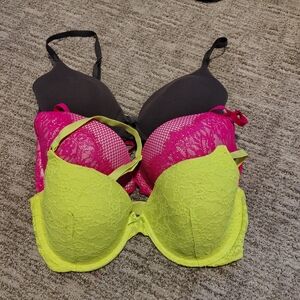 Lace Push-Up Bra Set - Neon Yellow, Hot Pink, Black